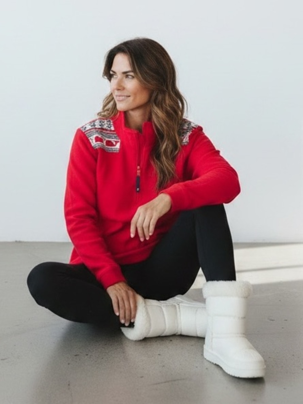 Vineyard Vines Red Quarter Zip with Whale Fair Isle Yoke SzM